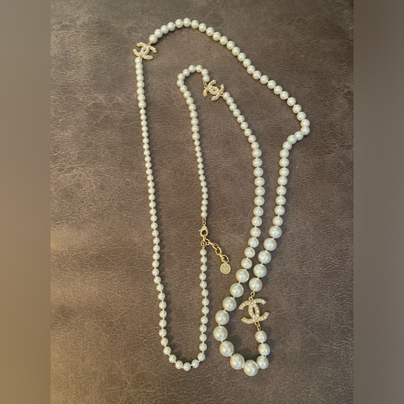 Rare CHANEL Necklace Pearl CC 100th Anniversary 44cm Gold Tone - Picture 1 of 9